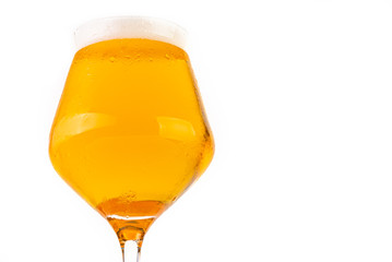 Glass of beer on white background