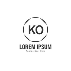 Initial KO logo template with modern frame. Minimalist KO letter logo vector illustration