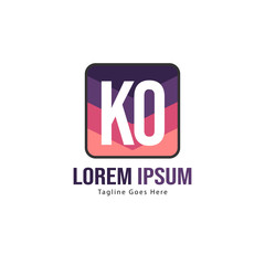 Initial KO logo template with modern frame. Minimalist KO letter logo vector illustration