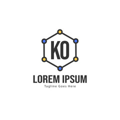 Initial KO logo template with modern frame. Minimalist KO letter logo vector illustration