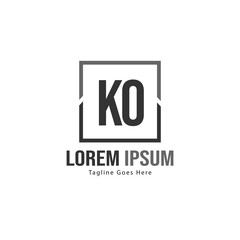 Initial KO logo template with modern frame. Minimalist KO letter logo vector illustration