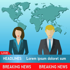 Male and female news co anchors vector illustration