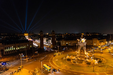 Fototapeta na wymiar Barcelona, Spain - April, 2019: Night view of Plaza de Espana with Venetian towers. Barcelona