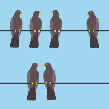 Pigeons sitting on a wire vector illustration