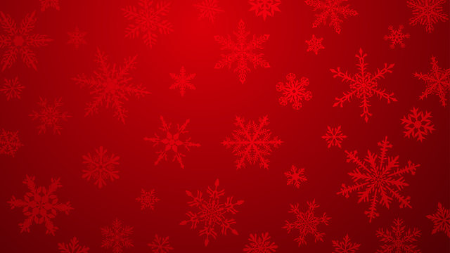 Christmas background with various complex big and small snowflakes in red colors