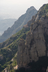 Aerial view on Santa Maria de Montserrat Abbey in Montserrat mountains, Spain