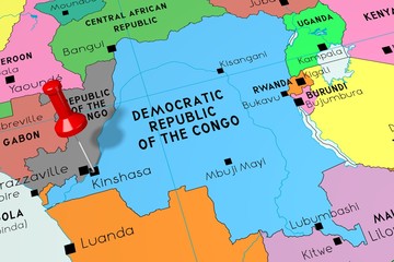Democratic Republic of the Congo, Kinshasa - capital city, pinned on political map © PX Media