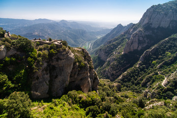 Aerial view on Santa Maria de Montserrat Abbey in Montserrat mountains, Spain