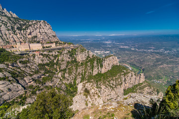 Aerial view on Santa Maria de Montserrat Abbey in Montserrat mountains, Spain