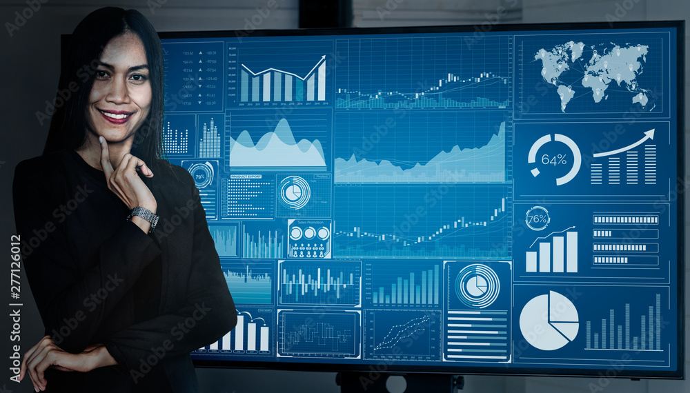 Poster data analysis for business and finance concept. graphic interface showing future computer technology