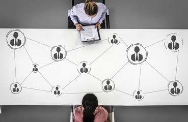 Human Resources Recruitment and People Networking Concept. Modern graphic interface showing...
