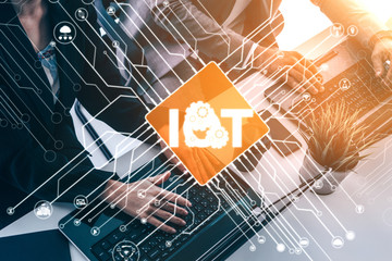 Internet of Things and Communication Technology Concept - Modern graphic interface showing smart...