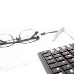 calculator and documents for working on the table, Finance and savings, Business concept.