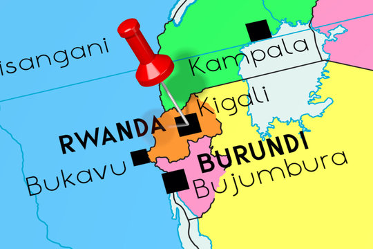 Rwanda, Kigali - capital city, pinned on political map