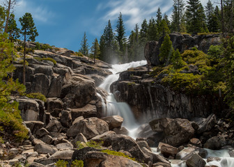 Bassi Falls viewed from close, long exposure, Eldorado National Forest, California, USA,  
