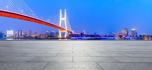 Cercles muraux Pont de Nanpu Pont de Shanghai Nanpu et paysage de sol carré vide la nuit, Chine