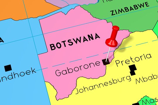 Botswana, Gaborone - capital city, pinned on political map