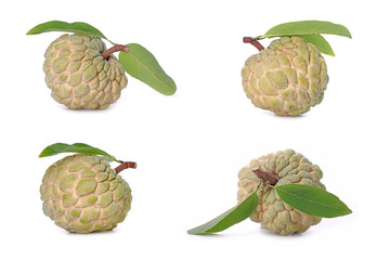 Set of Custard apples isolated on white background. The custard apple (Annona squamosa), sugar apple, sweetsop, or anon, the famous exotic fruits from Thailand.
