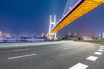 Papier Peint photo autocollant Pont de Nanpu Shanghai Nanpu bridge and asphalt road scenery at night,China