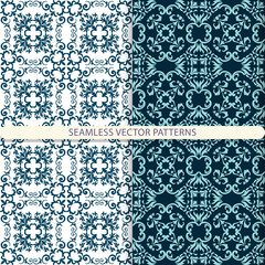 Seamless vector patterns with ornament elements and floral and botanical elements. Print for textiles. Design for packaging and wrapping paper. Print for furniture. Print for the interior.