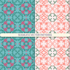 Seamless vector patterns with ornament elements and floral and botanical elements. Print for textiles. Design for packaging and wrapping paper. Print for furniture. Print for the interior.
