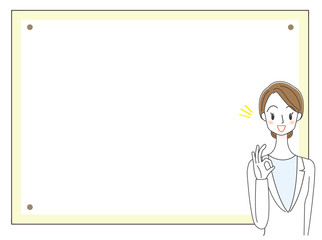 女性医師と案内ボードのイラスト