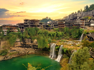 Furong Zhen ancient Village and waterfall in Hunan, China