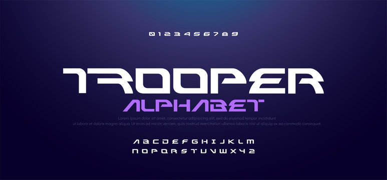 Sport Modern Technology Alphabet Font. Typography and number for game, movie technology, sport, motorcycle, racing logo fonts design. vector illustration
