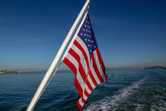 Usa flag on sea at San francisco,USA
