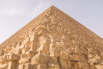 looking up the great pyramids of giza in egypt