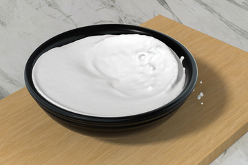 A bowl of milk and splashing liquid, 3d rendering.