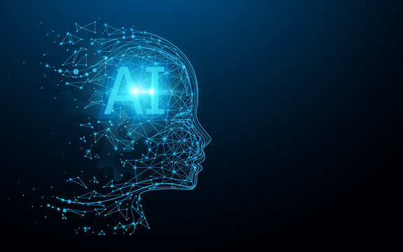 AI - Artificial intelligence. Ai digital brain. Robotics concept. Human face made from polygon. Illustration vector