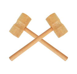 wooden hammer twain cross  isolated on white