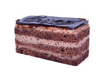 Chocolate cake slic on white background