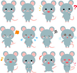 ネズミのいろいろなポーズのイラストセット