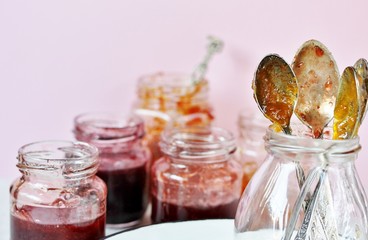spoons jam. jam background. copy space. place for text.