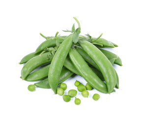 Fresh green peas isolated on white background