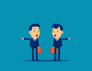 Business people with different directions. Concept business choice vector illustration, Pointing, Challenge, Kid flat cartoon character style design.