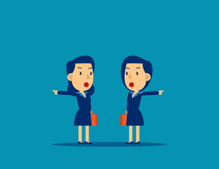 Business people with different directions. Concept business choice vector illustration, Pointing, Challenge, Kid flat cartoon character style design.