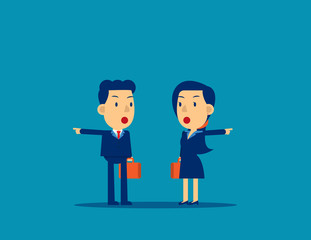 Business people with different directions. Concept business choice vector illustration, Pointing, Challenge, Kid flat cartoon character style design.