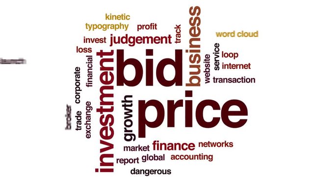 Bid price animated word cloud. Kinetic typography.