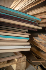 Taking photographs of wood plywood, used for making pellets