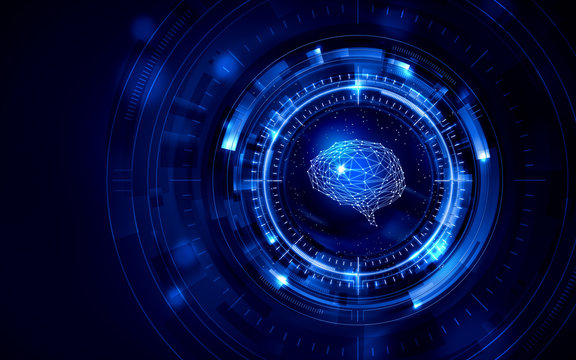 イラスト素材: 脳と人工知能イメージ素材青ブルー、AI