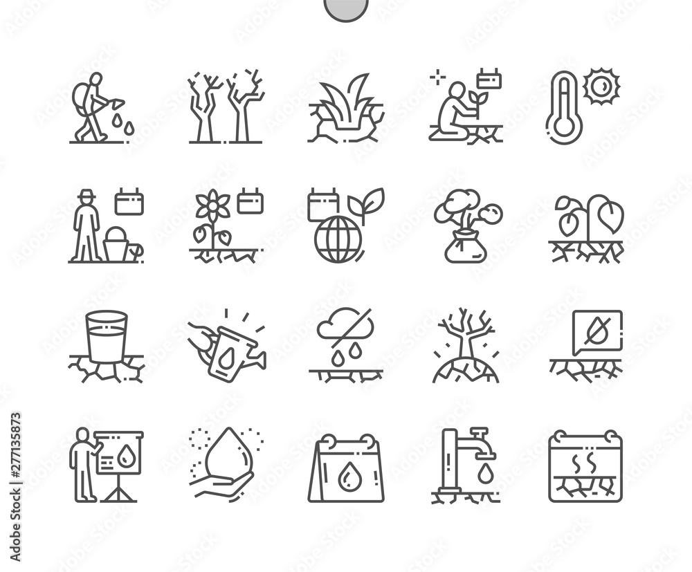 Poster world day to combat desertification and drought well-crafted pixel perfect vector thin line icons 30