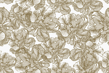 Golden tulips, seamless floral pattern. Hand-drawn, vector illustration. - 277136246