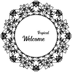 Vector illustration lettering card wellcome tropical with various elegant flower frame