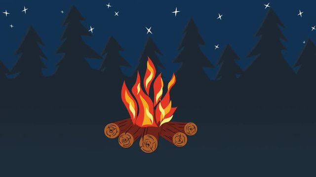 Animated Camp Fire with twinkling stars