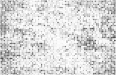 Monochrome halftone background. Abstract texture of black dots on white back.