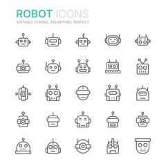 Collection of robots line icons. 48x48 Pixel Perfect. Editable stroke - obrazy, fototapety, plakaty