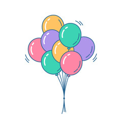 Bunch of balloons flying in the air. Happy birthday, party concept. Isolated vector illustration.